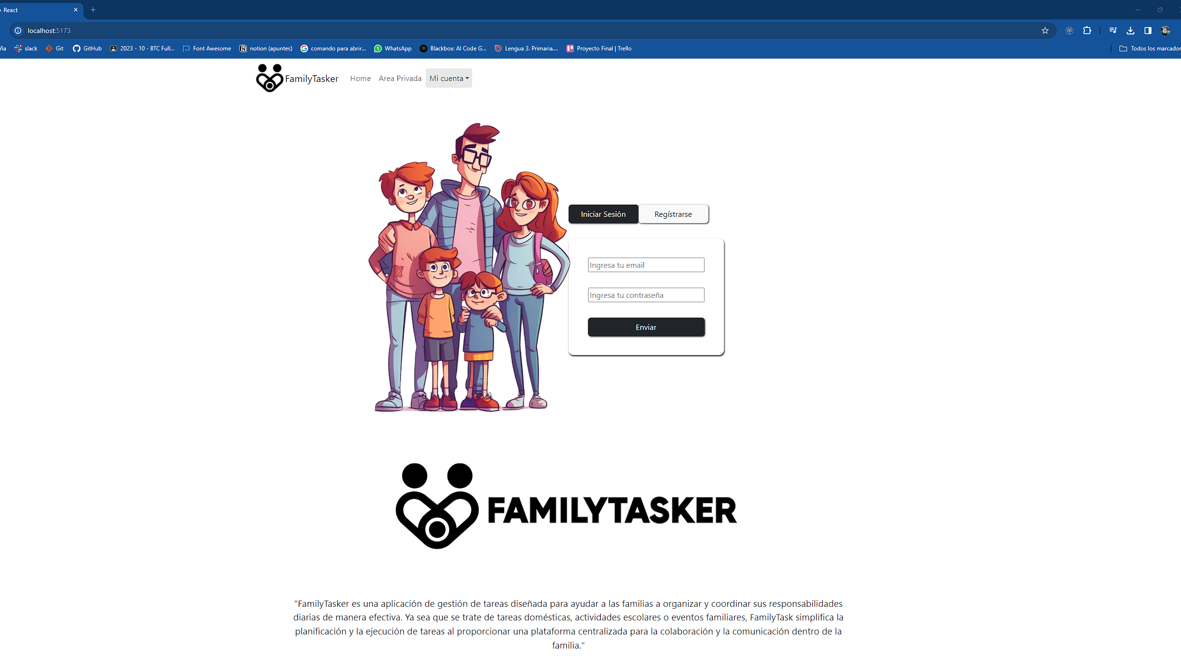 Pantalla de la aplicación Family Tasker